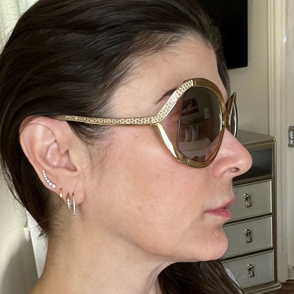 Jimmy Choo Beatrix/S Oversized Plastic Frame Goldtone Glamorous Sunglasses - Picture 7 of 8